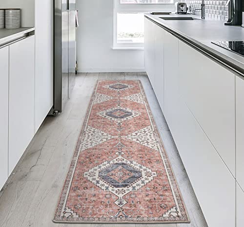 Taleta RINA Tapis de cuisine vintage, pliable, lavable, à poils courts, pour couloir, chambre, cuisine, bureau, salle à manger, orange, 80 x 300 cm Cover