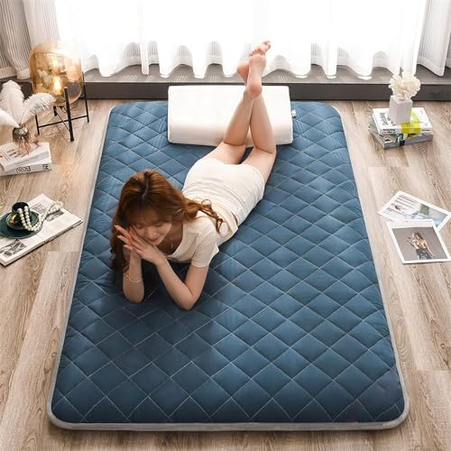 Colchón de futón japonés, estilo tatami, plegable, grueso, cojín suave para dormir para el hogar, cama de invitados, dormitorio, camping, viajes (azul interestelar, 100 x 200 cm)