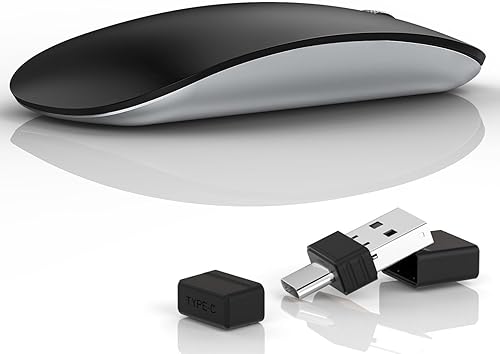 Uiosmuph Ratón inalámbrico G11, mouse de computadora recargable USB C, ratones silenciosos delgados de 2.4 GHz óptico con receptor USB Nano y