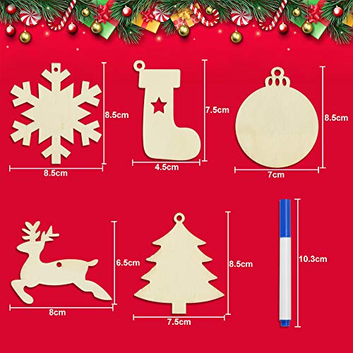 GOLRISEN 50 PCS Holzanhänger Weihnachten Weihnachtsbaumschmuck Holz Christbaumschmuck Bemalen Natur Weihnachtsdeko Basteln Christbaumschmuck aus Holz Selber Machen Baumschmuck Holz Anhänger