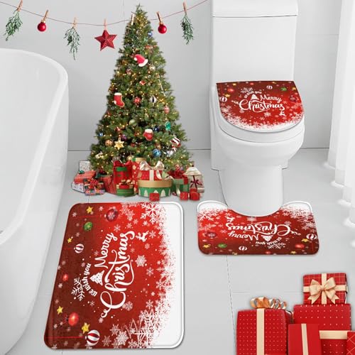 Tapis de bain Merry Christmas rouge lavable et antidérapant - 2