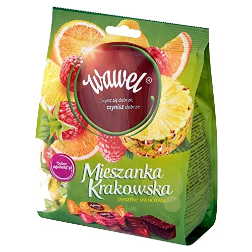 Mieszanka Krakowska Chocolate Covered Gelatin Candy - Lemon, Orange, Pineapple & Raspberry Assortment, 245G/8.64 Oz Bag