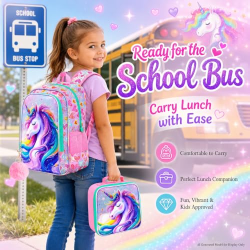 Image of WZLVO 3PCS Kids Backpack for Girls, Unicorn Dinosaur Animal Prechool Elementary Kindergarten School Bookbag with Lunch Box
