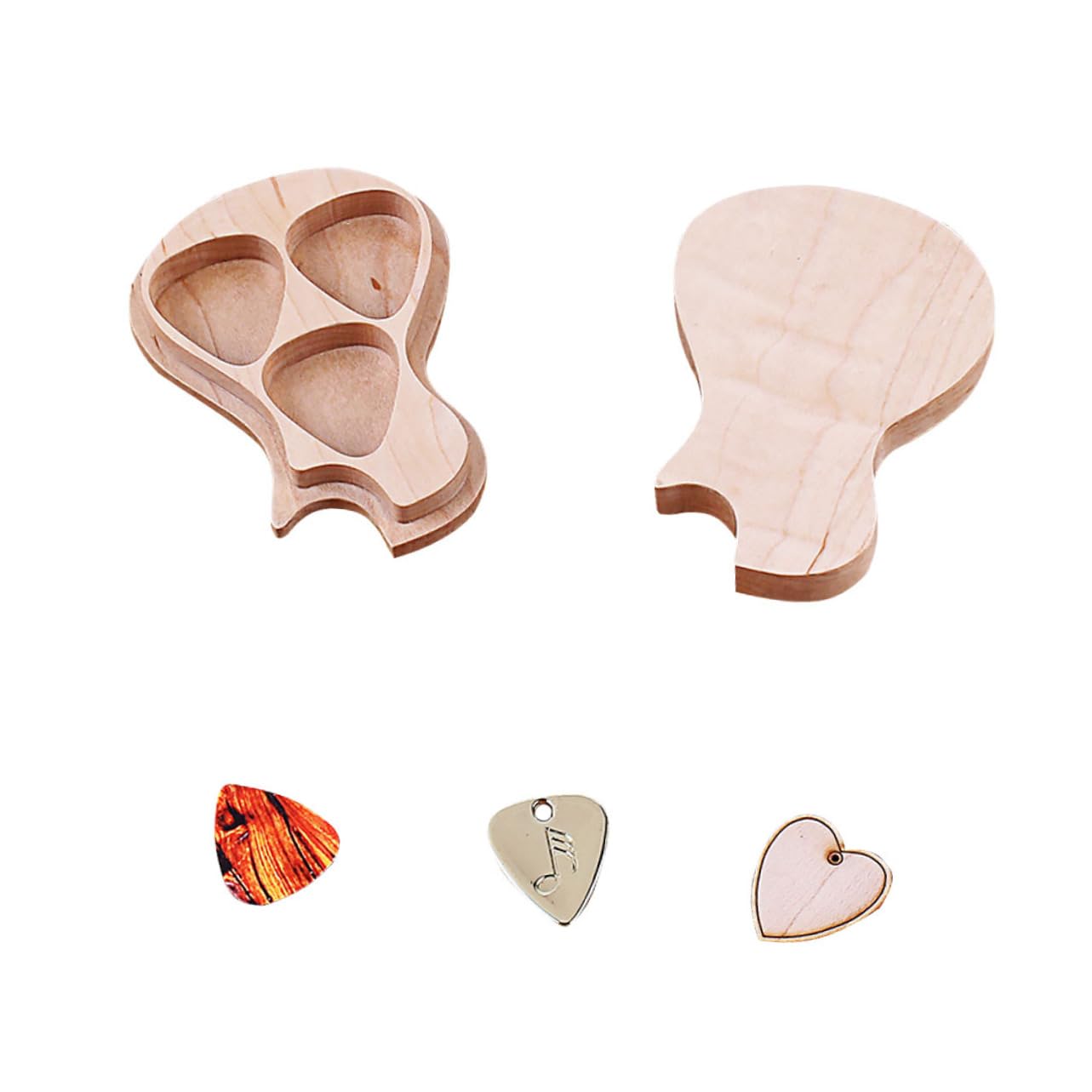YARNOW 1 Juego Caja de Almacenamiento de Púas de Guitarra Forma de Guitarra con Púas de Madera Estuche para Guitarristas Organizador de Accesorios Musicales Artístico para Músicos y