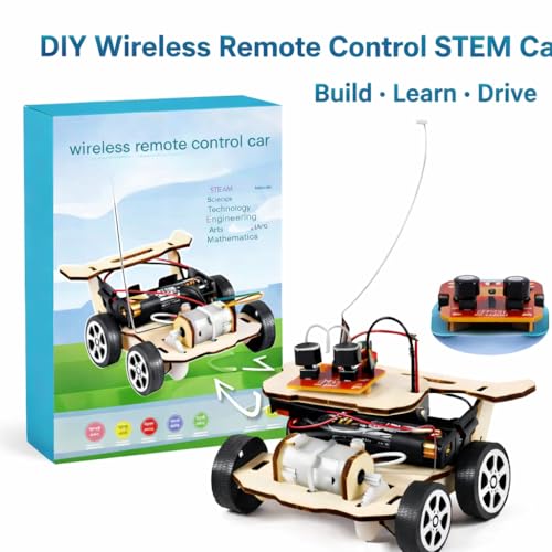 Image of FLERCISADIY Wireless Remote Control Car STEM Science Kit for Kids | Educational Toy for Learning Electronics, Engineering&Robotics|Wooden Assembly RC Car Project|Age 8+(Wireless Remote Control Car)