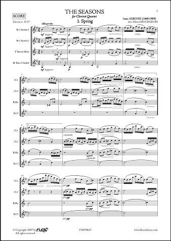 Partition Les Saisons Albeniz quatuor de clarinettes pour concert