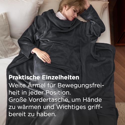BEDSURE Decke mit Ärmeln Kuscheldecke - Weihnachten Geschenke für Männer, Warm Ärmeldecke & Sofadecke für Erwachsene, Flauschige Ganzkörperdecke zum anziehen, Tragbare Decke, 150x200cm, Anthrazit
