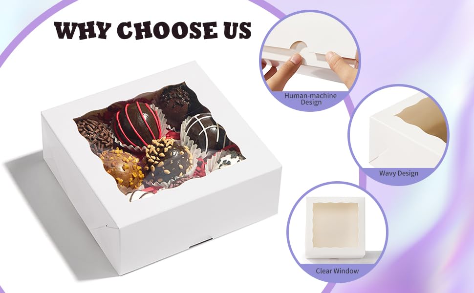 GRETEL BAKING Treat Boxes - 20 Ct 4.5 X 4.5 X 2 In Bakery Boxes With Windows And Dividers For Candy, Cookies, Cupcakes, Or Bakery Desserts - Chocolate, Treats, And Baked