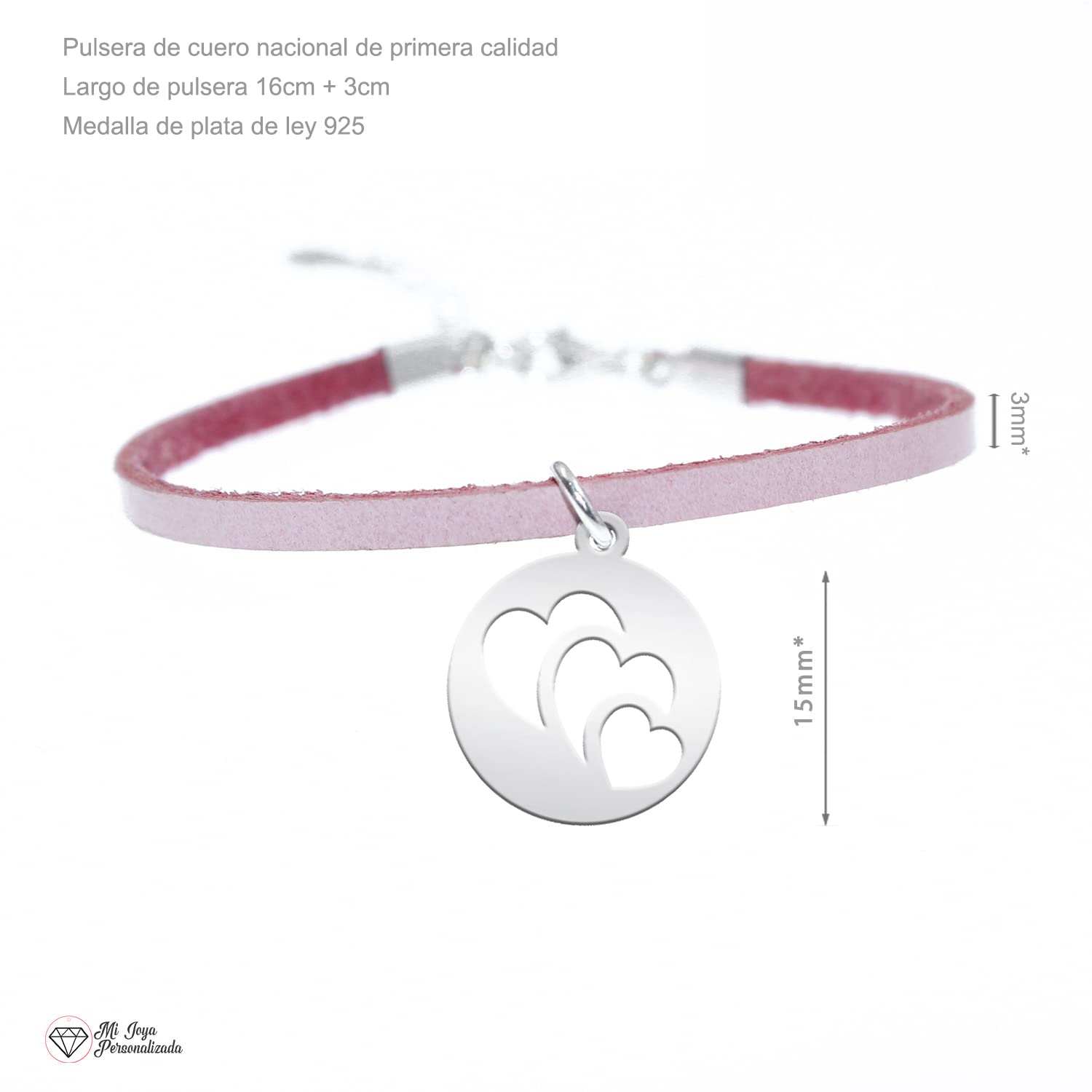 Pulseras de 3 Generaciones con Medalla Corazón Plata de Ley - Regalo Original para Abuela Madre Hija Nieta Mujeres Niñas - Juego de Pulseras Promesa Familia Amistad