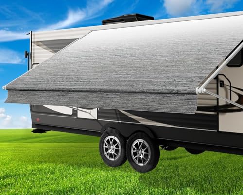 Glamful RV Awning Fabric Replacement 19.5oz Heavy-Duty Vinyl, 15FT(Fabric14'2') Camper Awning Fabric, Weatherproof, UV-Resistant, Cold-Crack Tested, Fit for RVs, Travel Trailers, Gray Fade