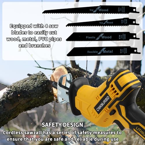 Cordless Reciprocating Saw Compatible With Dewalt 20V Max Battery(NO Battery), Power Recipro Saw,0-3000 SPM Variable Speed, Tool-free Blade Change, 4 Blades Kit for Wood/Metal/PVC Cutting thumbnail 5