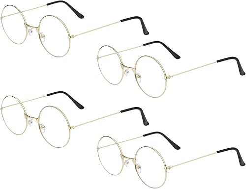 LOCOLO 4 pares de gafas redondas de disfraz con borde dorado para anciano, anteojos de Santa para hombres y mujeres, disfraces de Navidad,