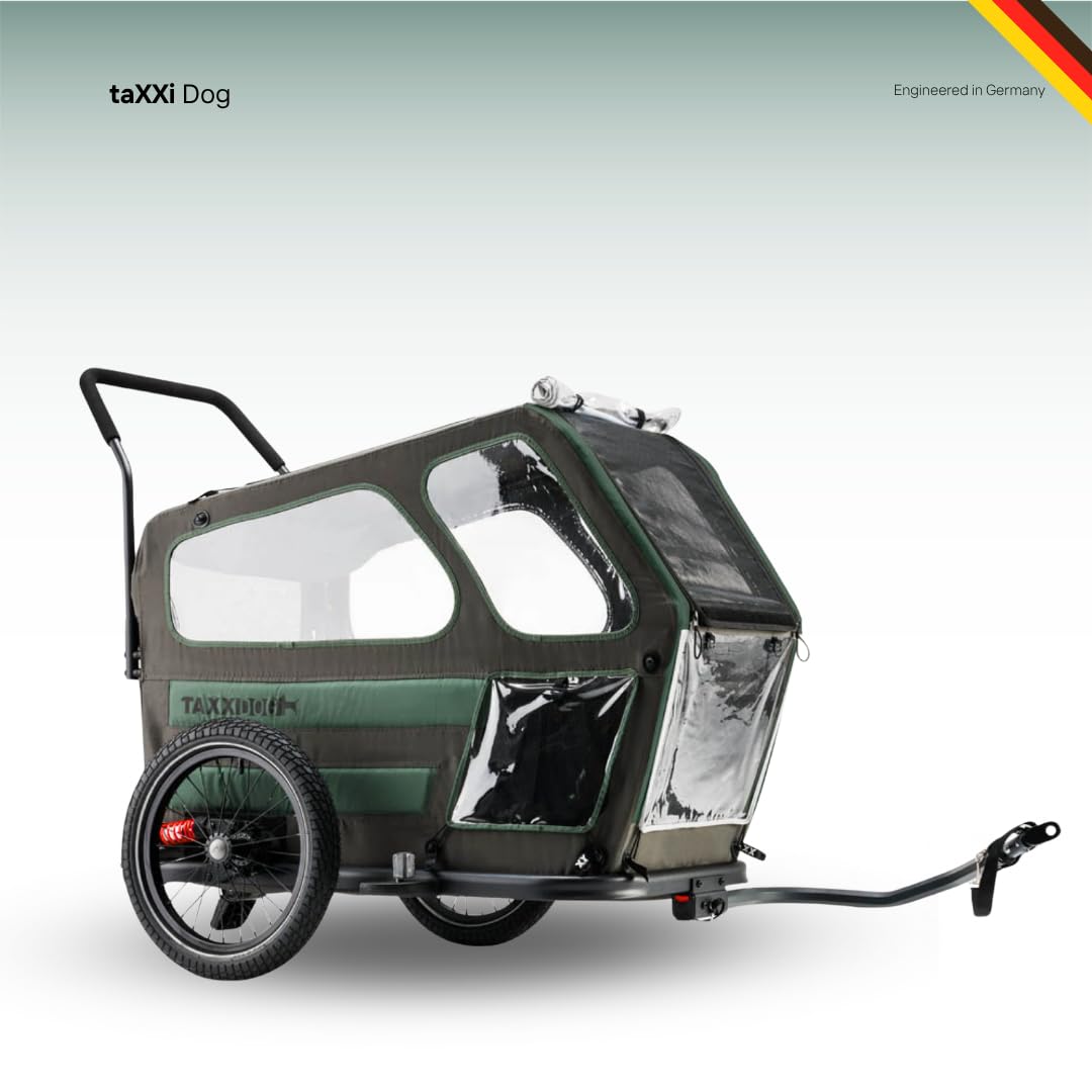 TAXXI Dog L Hundeanhänger für Fahrrad – Stabiler Fahrradanhänger für Hunde bis 40 kg – mit Einstieg vorn & hinten, Netzfenster, Reflektoren, Kupplung – faltbar & wetterfest Haustier