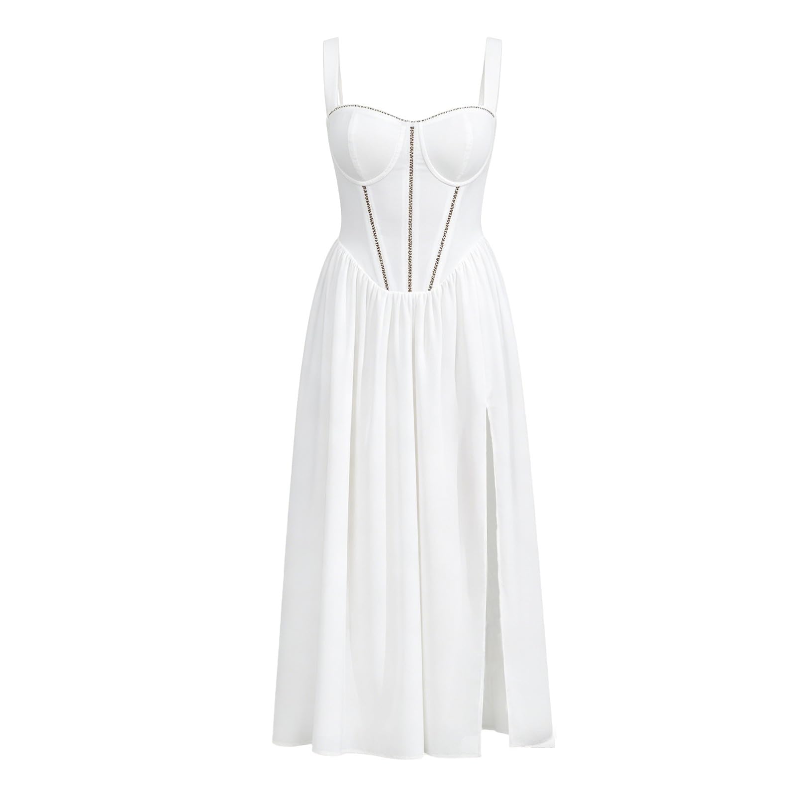 Abito estivo sexy da donna, leggero e arioso, con spacco alto, senza schiena, con spalline sottili, elegante, da sera, da spiaggia, casual, per vacanze, spiaggia