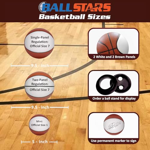 Ballstars Autograph Blank Basketball - Official Size 7 - Signable Trophy with One Large White and 6 Brown Panels - Autograph Gift - 29.5 inches