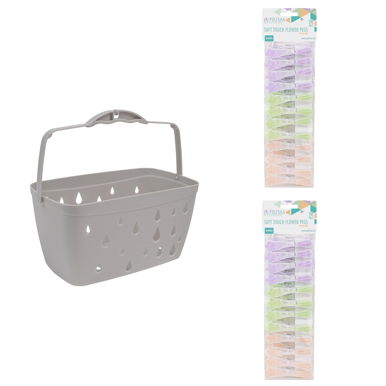 Jvl Assorted Grey Peg Basket With 48 Soft Touch Flower Clothes Pegs – Laundry Peg Storage – Colours