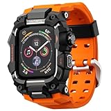 究極の頑丈なケース Apple Watchバンド45mm用 Apple Watch Series 9/8/7 45mm メンズ ミリタリーグレード 耐衝撃バンパーカバー iWatchタクティカルバンド メンズ (45mm オレンジ)