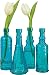 Luna Bazaar Small Vintage Glass Bottle Set (7-Inch, Madison Design, Turquoise Blue, Set of 4) - Flower Bud Vase Set - For Home Decor and Wedding Centerpieces