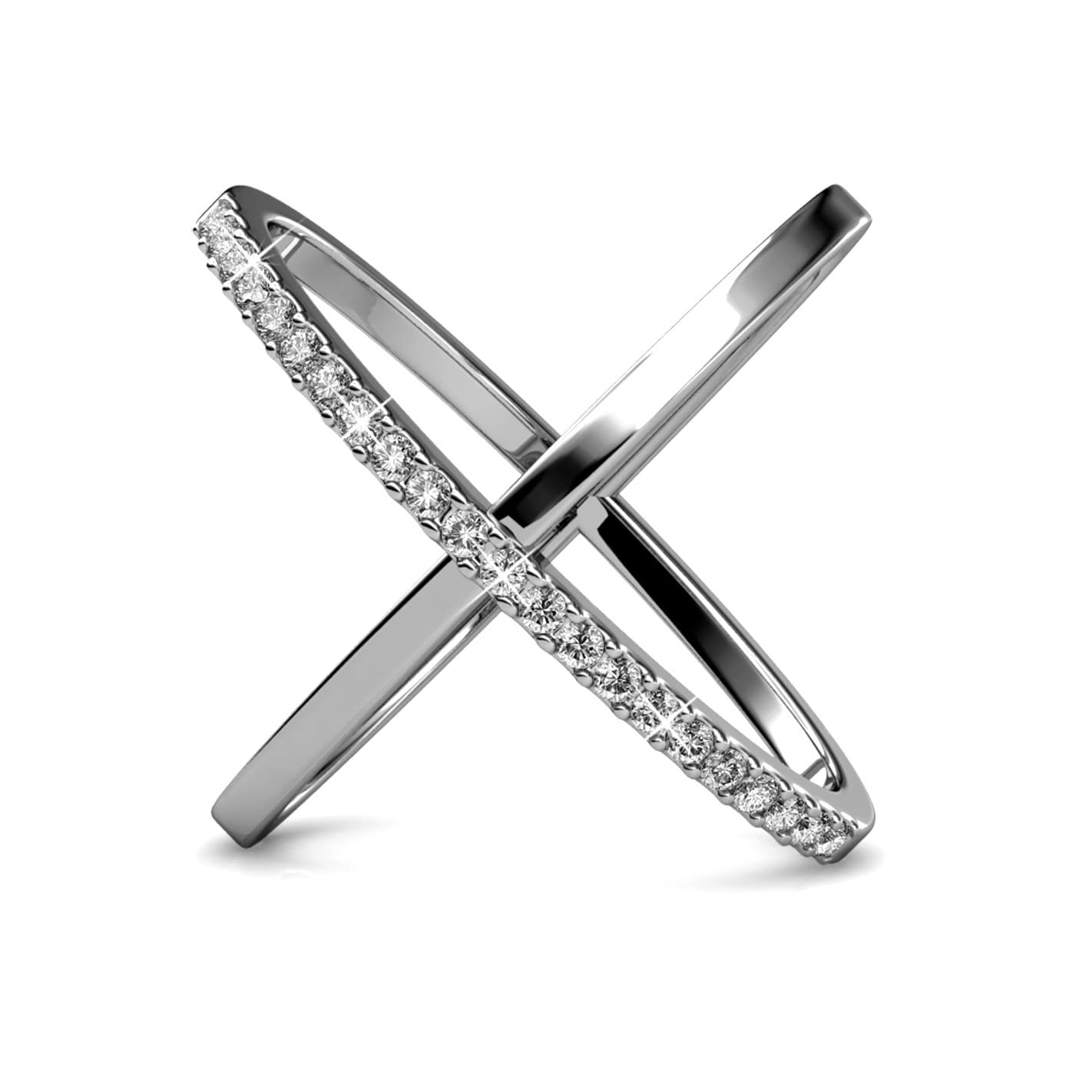 Anello X Duo - Argento e Cristallo - Ottone di alta qualità - Placcato rodio - Regalo di compleanno, festa della mamma, Natale, Cristallo