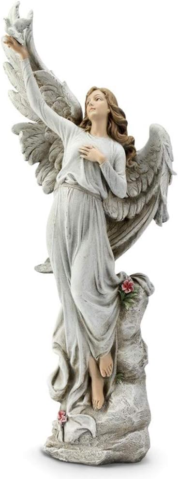 Angel Holding Dove Classic White 20 inch Resin Stone Collectible Figurine