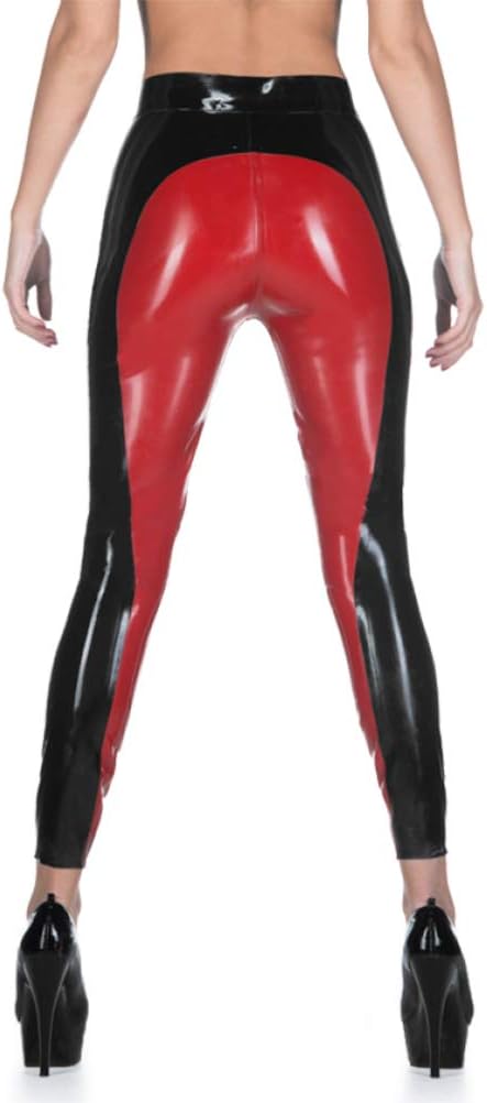 Latex Gummi Rubber Tights Mixing Colour Red&Black Riding Trousers Slim Pants 0.6mm