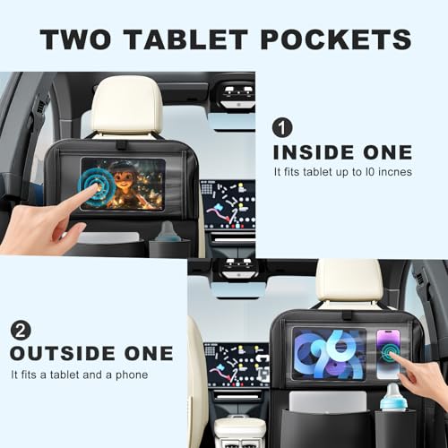 Image of 2Pack Car Backseat Organizer with Foldable Table Tray,6 Storage Pockets Car Storage Organizer with Tablet Holder,Car Seat Back Protectors Kick Mats Travel Accessories (Black)
