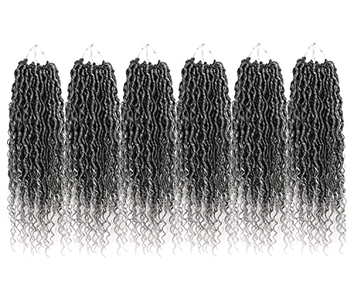 Aipin New Goddess Locs Crochet Hair 14 Inch River Locs Boho Hippie Locs Wavy Crochet With Curly Hair In Middle And Ends Braids Hair Extensions(6Packs,14 Inch,Tgrey) #TOP6