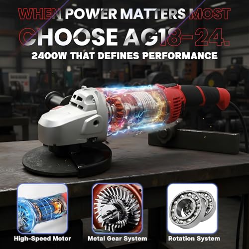 Image of IBELL IBL AG18-24 Professional 2400W Angle Grinder | Heavy Duty Industrial 8Kg Metal Body | 8500 RPM | 180mm (7 inch) Disc | For Metal, Concrete Cutting, Grinding & Polishing | 6 Months Warranty