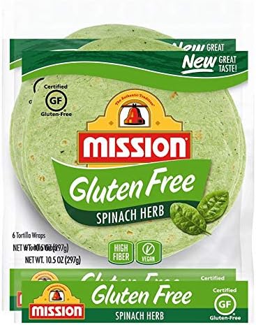 Mission Gluten Free Spinach Herb Tortilla Wraps (2 Packs) - Vegan - High Fiber - (12 Tortillas)