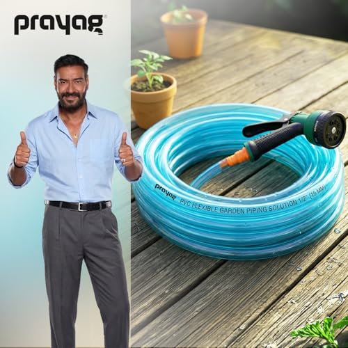 Image of Prayag Garden Pipe 15 Meter(49.21 Feet) | Flexible PVC Water Hose Pipe for Gardening, Car Wash & Home Cleaning | Lightweight & Durable, Plain - Transparent Blue(15Meter, 0.5 Inch)