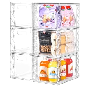 6Pack Stackable Kitchen Pantry Storage Drawers,Clear Foods Organizer Bins,Acrylic Drawers Organizers and Storage with handles,Easily Assemble For Kitchen Pantry, Bathroom Undersink, Cabinet,Closet