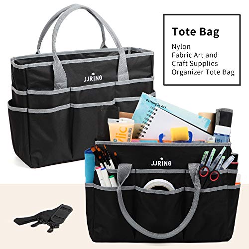 Image of JJRING Large Multi-Functional Carrying Bag, 600D Nylon Artist Tote Bag with 16 Pockets Caddy for Art, Craft, Sewing, Make-up or School, Medical, Office Supplies Organizer, Silver
