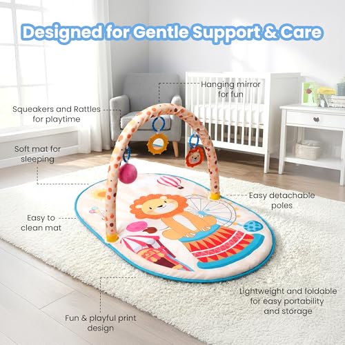 Image of Baby Play Gym & Activity Mat for Newborns | Soft Tummy Time Play Mat with Hanging Toys, Playgym for Babies Mirror & Rattle Activity Gym for Infants