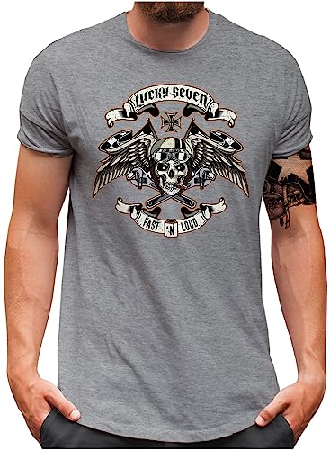 T-shirt pour homme moto biker skull head gris m&eacute;lang&eacute; grand taille 5XL