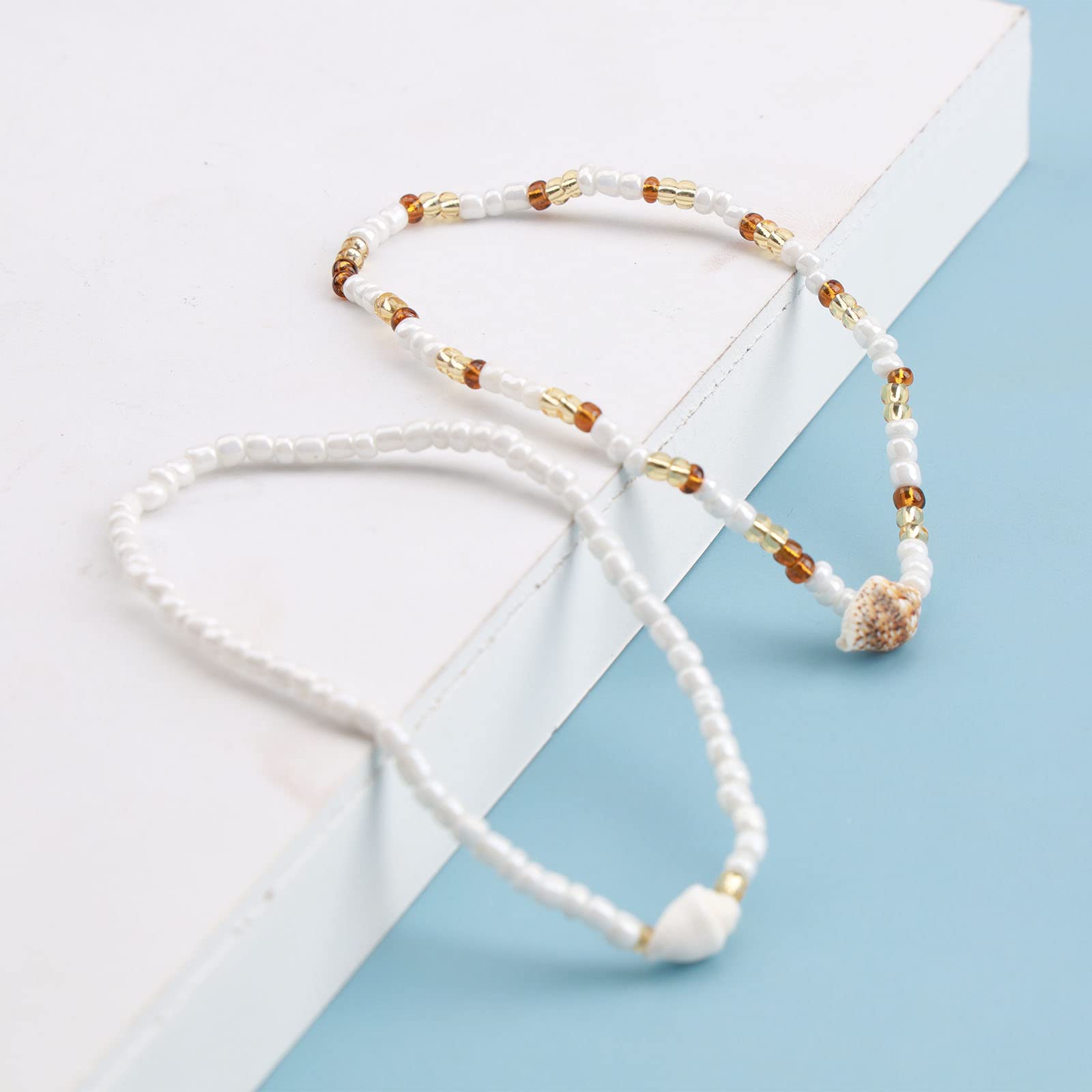 Tobillera bohemia con cuentas, hecha a mano, con cuentas, ajustable, elástica, 2 piezas, joyería de pie para mujeres y niñas, Aleación, cuentas de concha de mar, No es una piedra preciosa 6