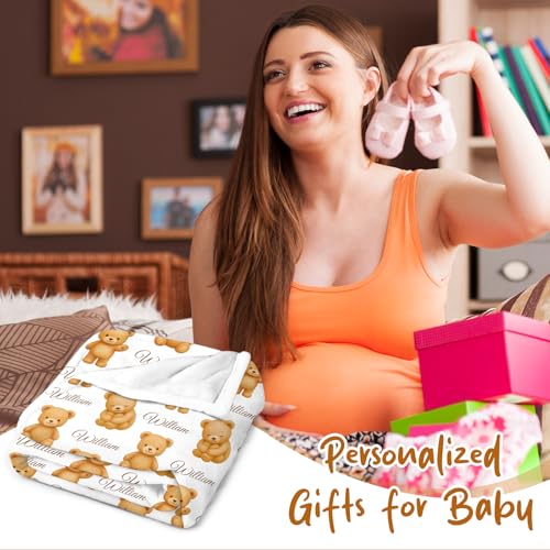 Image of Personalized Baby Blanket with Name, Custom Name Blanket for Kids Soft Flanne Blankets in Easter Personalized Baby Gifts for Infant Newborn Shower (Brown)