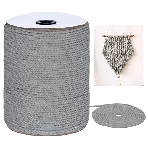 (Gray) - Macrame Cord 3mm x 328Yards, Coloured Natural Cotton Macrame Rope - 3 Strands Twisted Colourful Macrame Cotton Cord for Wall Hanging, Plant Hangers, Crafts, Gift Wrapping and Wedding Decor...