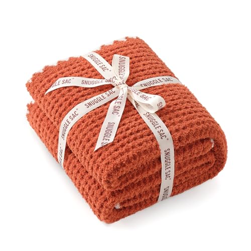 Snuggle Sac Orange Waffle Blanket for Couch Bed Sofa 60x80 inches, Reversible Soft Throw Microfiber Fluffy Fuzzy Cozy Knit Twin Blanket for Women Mothers Birthday Gifts by Snuggle Sac - Used condition - Image 5