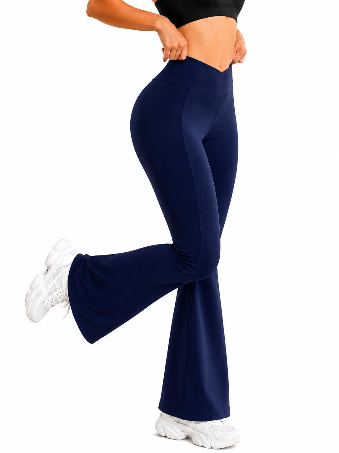 Women's Taiwan Fabric Flared Leggings Navy Blue-picture-35