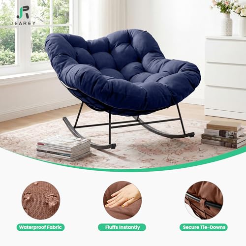 Image of JEAREY Papasan Rocking Chair, Outdoor Oversized Egg Chair, Dark Khaki