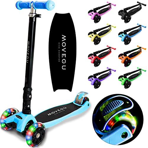 キックスクーター キックボード 子供用 三輪車 4段階高さ調整 軽量 頑丈 方向変換 安定 光るLEDタイヤ 折りたたみ 方向変換 持ち運び便利 耐荷重50kg 後輪ブレーキ 誕生日 プレゼント おもちゃ ギフト キッズ MOVEGU