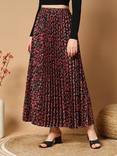 Image of KZULLY | Floral Printed Maxi Skirt | Comfortable Elastic Waist | Stylish Morden and Comfortable Looking | Fashionable and Modern Look Perfect for Any Event| Polyester, Crepe| for Women