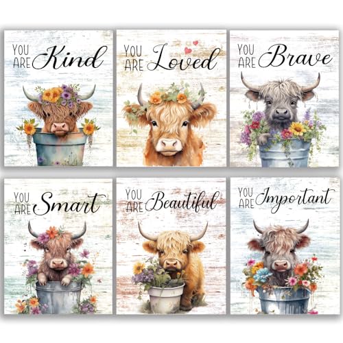 Highland Cow Decor Inspirational Print Rustic Wall...