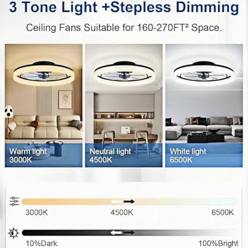Ventilateur de plafond avec lumière LED dimmable et télécommande pour salon