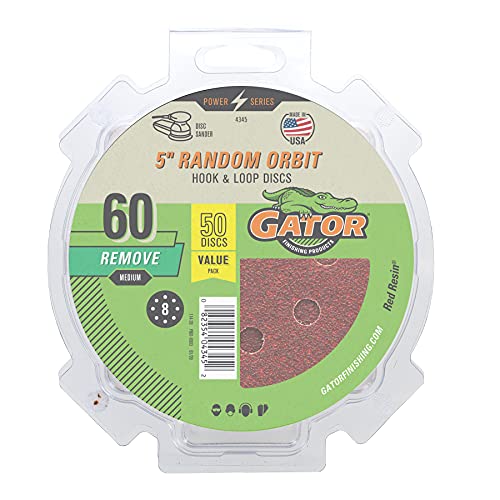 Gator 4345 5 Random Orbit Hook & Loop Red Resin Aluminum Oxide Sanding Discs, 60 Grit