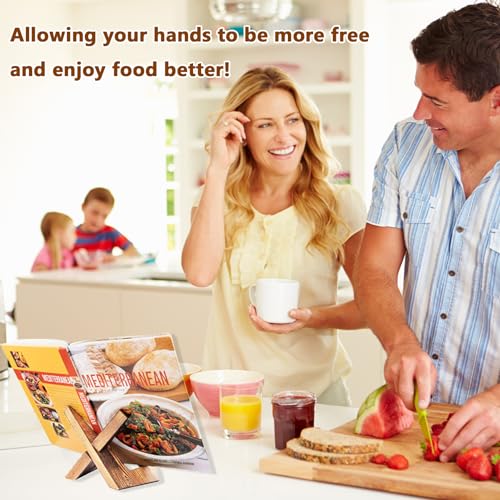 1pcs Recipe Book Stand Wooden Cookbook Holder,Wooden Cookbook Holder for Display Stand,Portable Foldable Rustic Recipe Book Holder for Kitchen Cooking,Reading Hands Free,Books Tablet(Brown) - Image 6