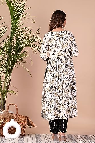 Image of MANHAREE | Women's Rayon Printed Embroidered Anarkali Kurta with Pant & Dupatta Set