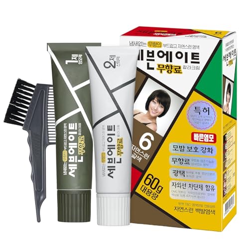 Seven Eight Color Cream [No. 6 Natural Brown] Permanent Hair Color Kit with Brush & Tools Gray Hair Coverage Dye | Ammonia-Free & Fragrance-Free UV Protection (4.23 Fl Oz)