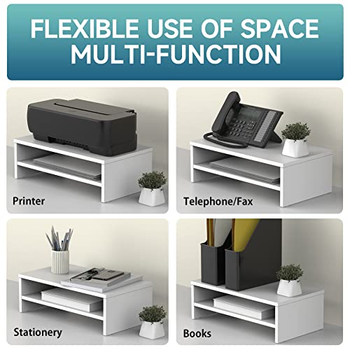FITUEYES Monitorständer Bildschirmständer aus Holz Ergonomischem Laptop-Druckerständer für Monitor Laptop Drucker Fernseher 42,5x23,5x14cm,weiß