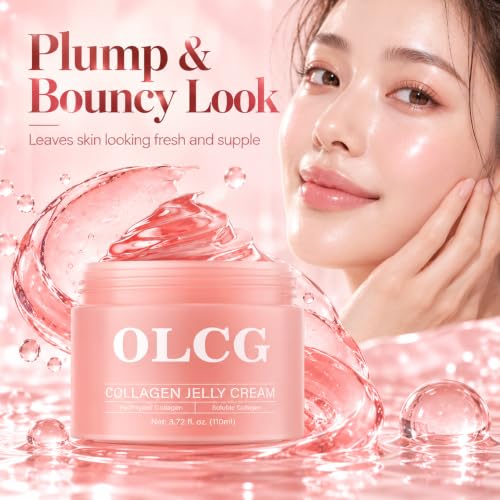 Image of OLCG Collagen Jelly Cream for Face, 100ml | Hydrolyzed & Soluble Collagen | Lightweight Hydrating Face Moisturizer | Non-Greasy Texture for Soft, Smooth & Dewy-Looking Skin (JELLY CREAM)